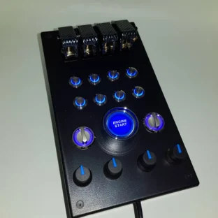シムレーシング USB ボタンボックス ２９機能  青照明縦型 大型スタートボタン ステッカー付き